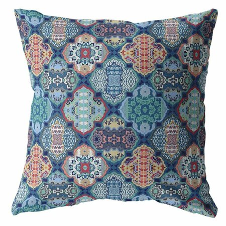 PALACEDESIGNS 20 in. Trellis Indoor & Outdoor Zippered Throw Pillow Turquoise & Red PA3099544